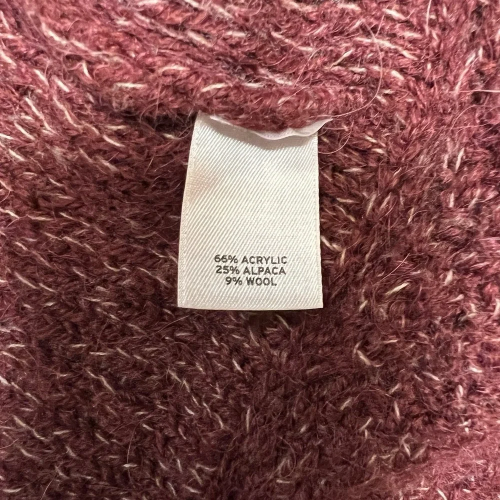 Caslon Alpaca Chunky Knit Peplum Sweater Womens 5 Bell Sleeve Mock Neck Burgundy - Picture 13 of 16